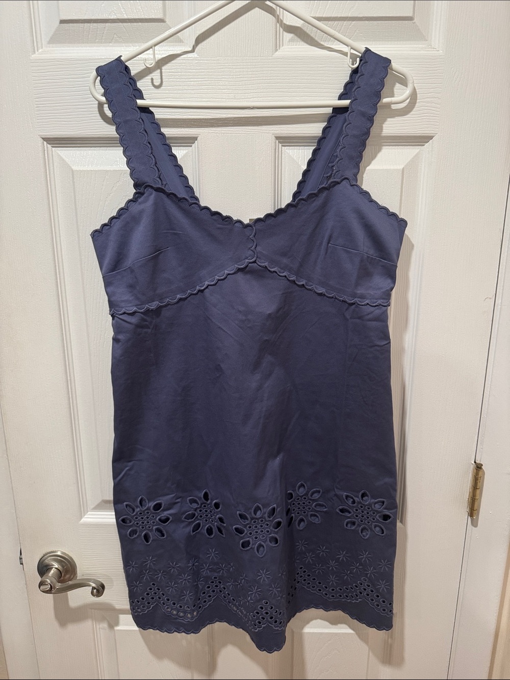 J. Crew Indigo Eyelet-Trim Scalloped Strap Mini Dress